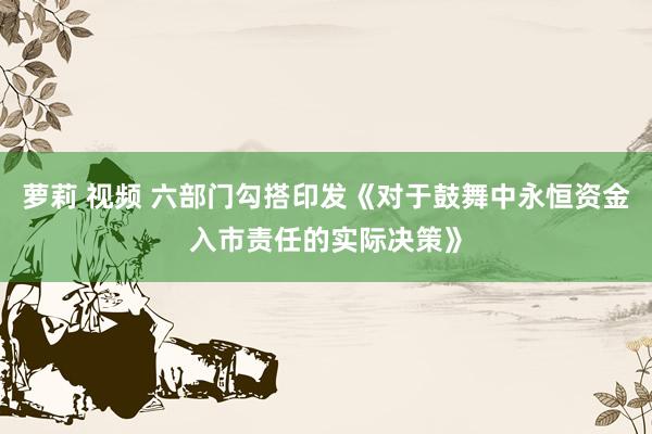 萝莉 视频 六部门勾搭印发《对于鼓舞中永恒资金入市责任的实际决策》